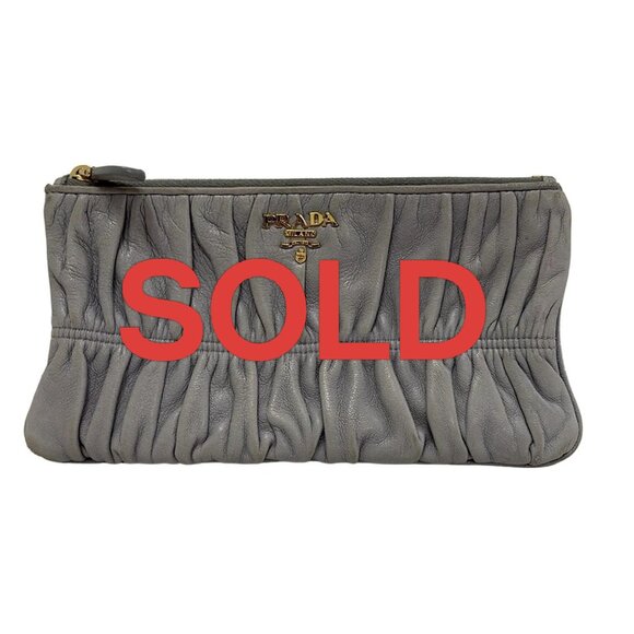 PRADA - Gray Leather Pouch 177-061325 - Picture 1 of 5